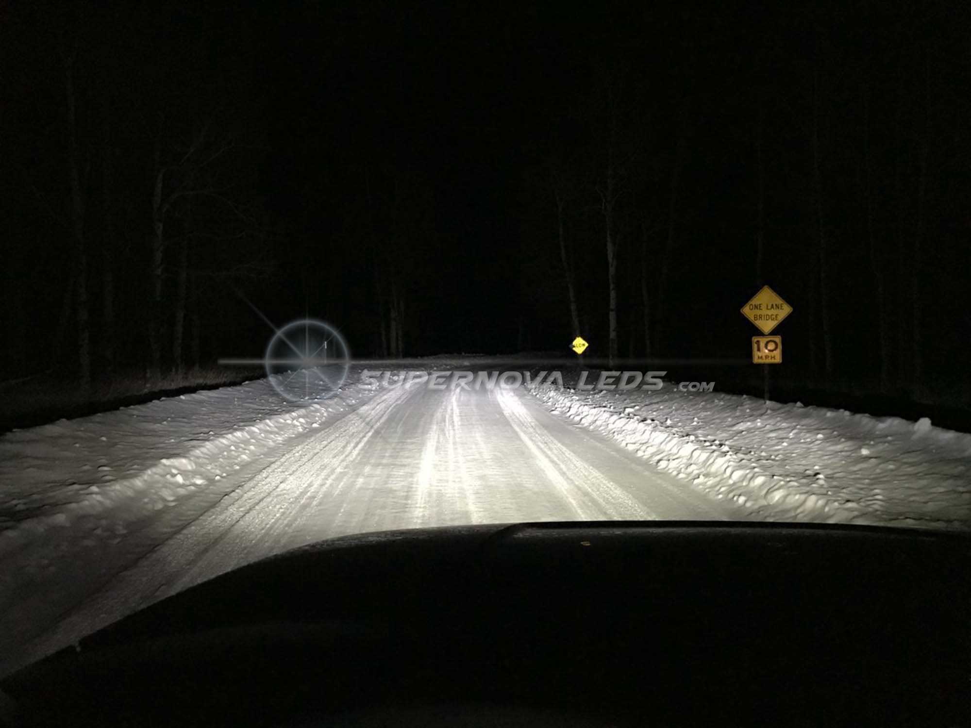 Supernova V.4 X LED headlights in the snow